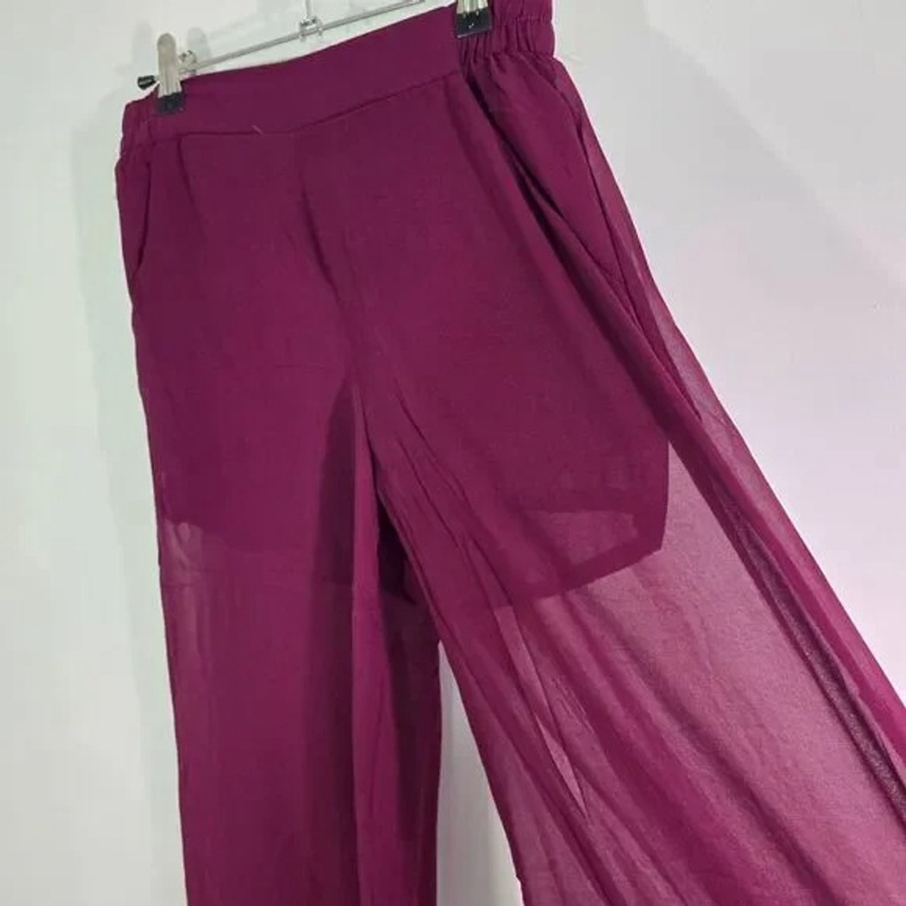 Burgundy Palazzo Pants Small Wide Leg Sheer Lined - Picture 4 of 11